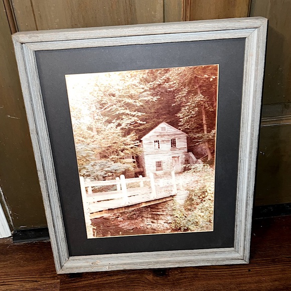 Vintage Rustic Country Mill Print Gray/ Blue Frame W/ Hanger - Picture 2 of 11
